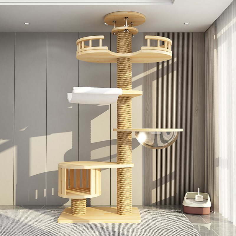 HIPET Floor-to-ceiling Cat Climbing Frame Jumping Platform Cat Tree Condo Furniture Pet House Tower