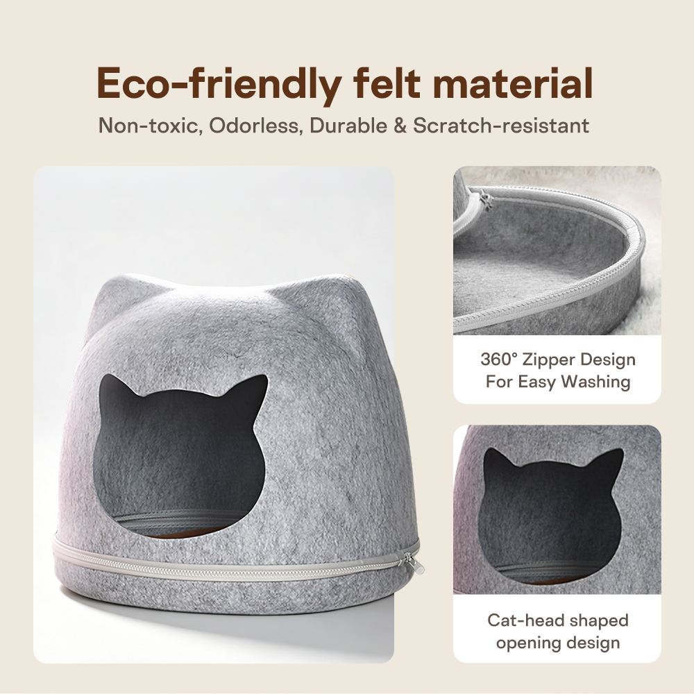 Modern Felt Cat Bed Cave With Zipper Design Breathable Pet Nest For Kittens Small Dogs Durable Scratch Resistant House