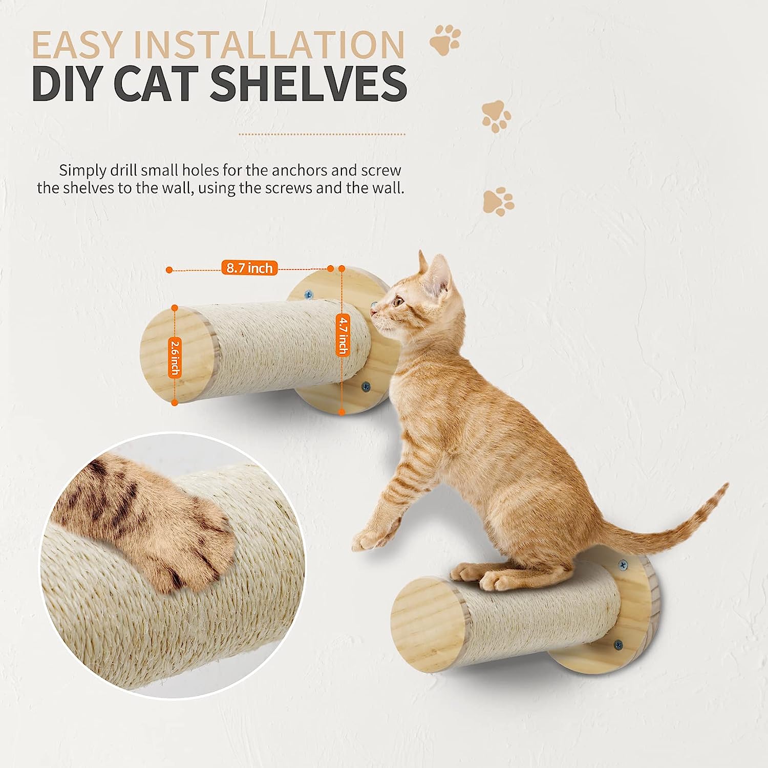 2025 Hot Selling Eco-Friendly Wooden Cat Climbing Frame Modern Luxury DIY Wall-Mounted Four-Step Staircase with Jute Scratching