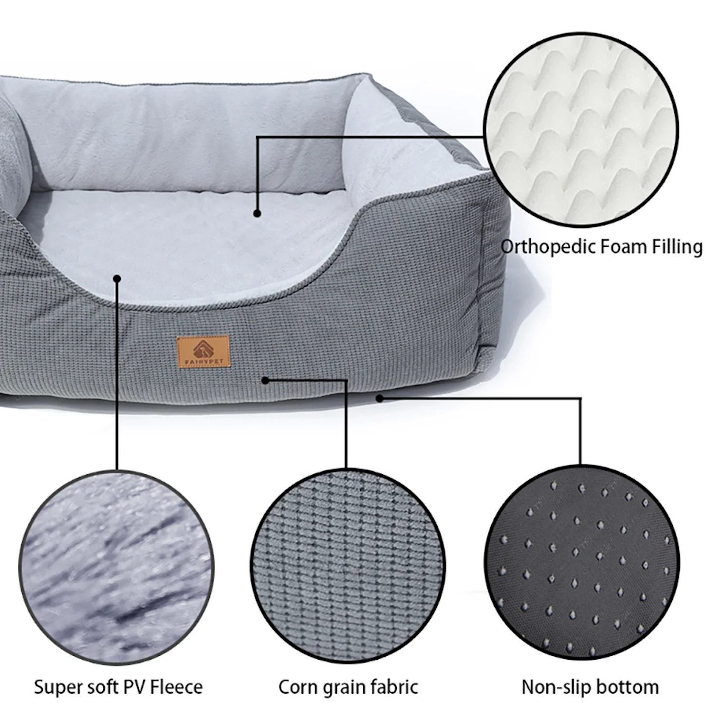 FAIRYPET Custom Rectangle Soft Washable Rest Anti Anxiety Orthopedic Pet Bed for Dogs and Cats