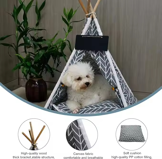 Wholesale Modern Cartoon Winter Dog House Pet Tent With Wood Frame Eco-Friendly Washable Floral Pattern Teepee