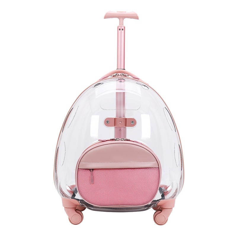 Retractable Trolley Ventilated Breathable Pet Backpack with Trolley Case Panoramic View Transparent Dog Luggage Outdoor Cat Travel Case