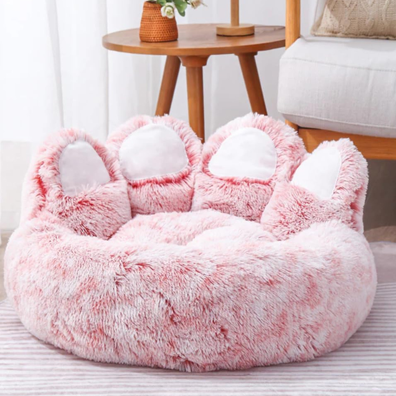 Washable Portable Pet Bed Long Plush Cozy Warm Bear Claw Shaped Pet Sofa Bed for Winter