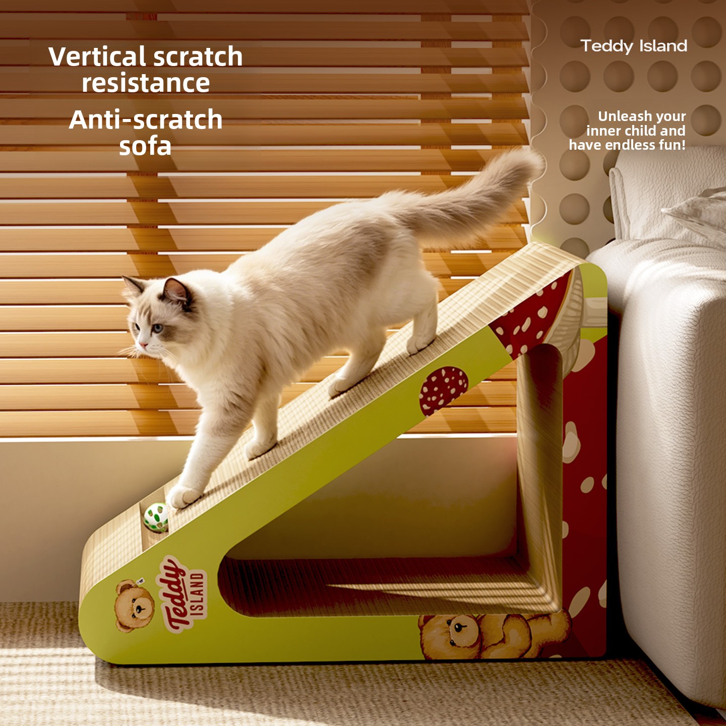 Vertical Triangular Cartoon Cat Scratching Post &amp; Cat Toy Scratch-Resistant Wear-Resistant Corrugated Paper Cat Supplies
