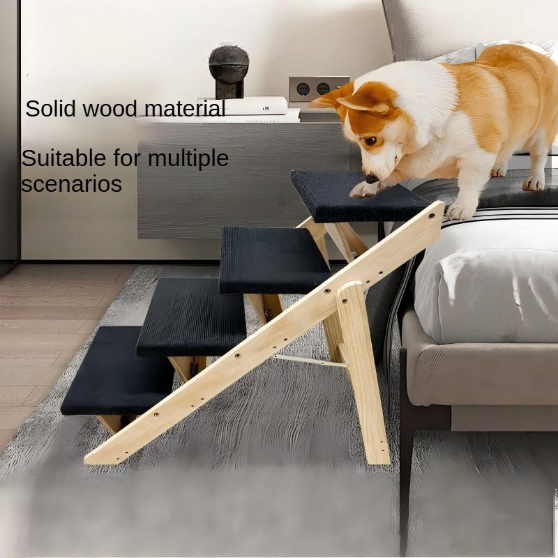 Hot Sell Dog Climbing Ramp Pet Bed Steps Ladder 2-in-1 Wood Collapsible For Dogs Cats Outdoor Adjustable Durable Simple Style