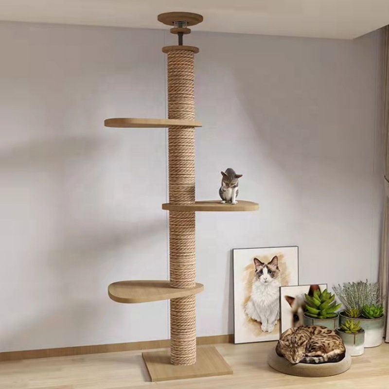 Modern Cat Ceiling Tree Tower Large Cats Condo Tree PET Accessories Play Furniture Scratcher Customized High Wood Cat Toy