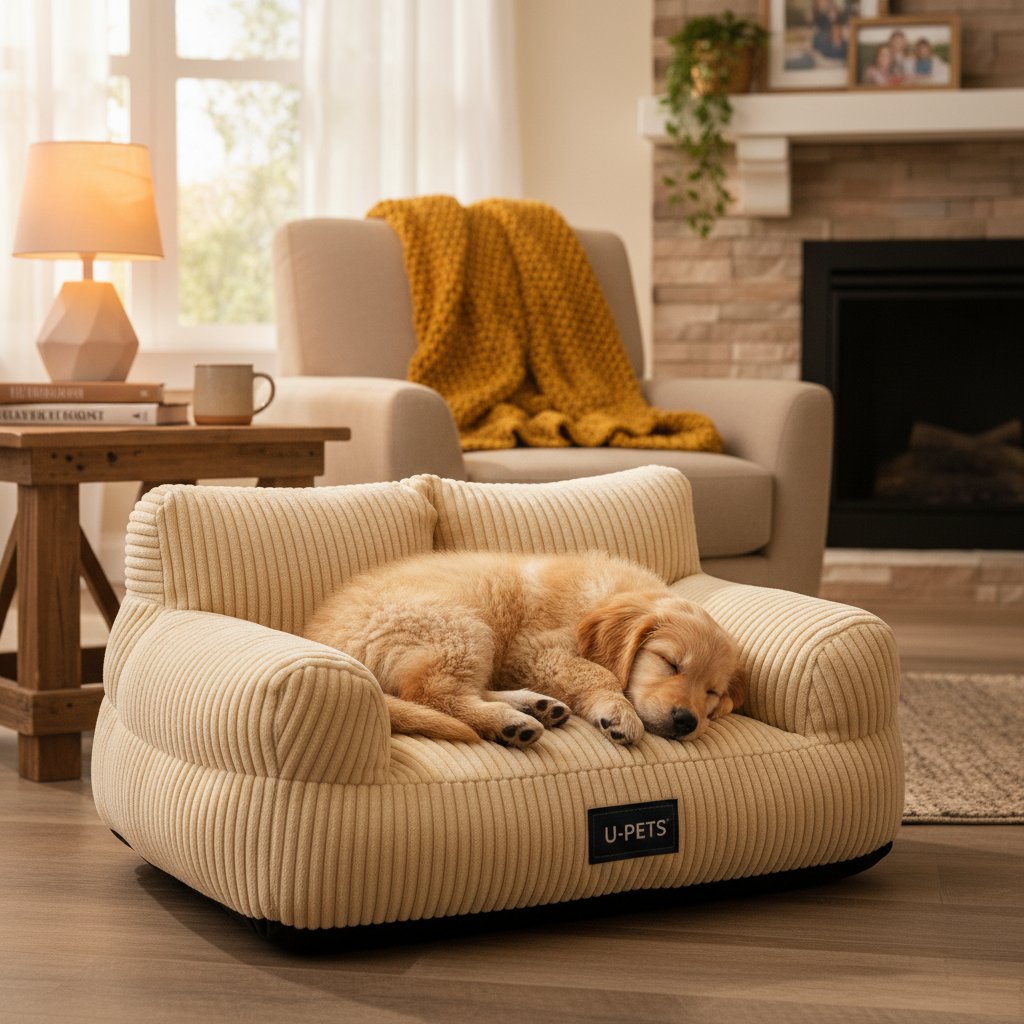 Custom Premium Corduroy Sofa Pet Bed With PP Cotton Filling And Custom Logo And Packaging