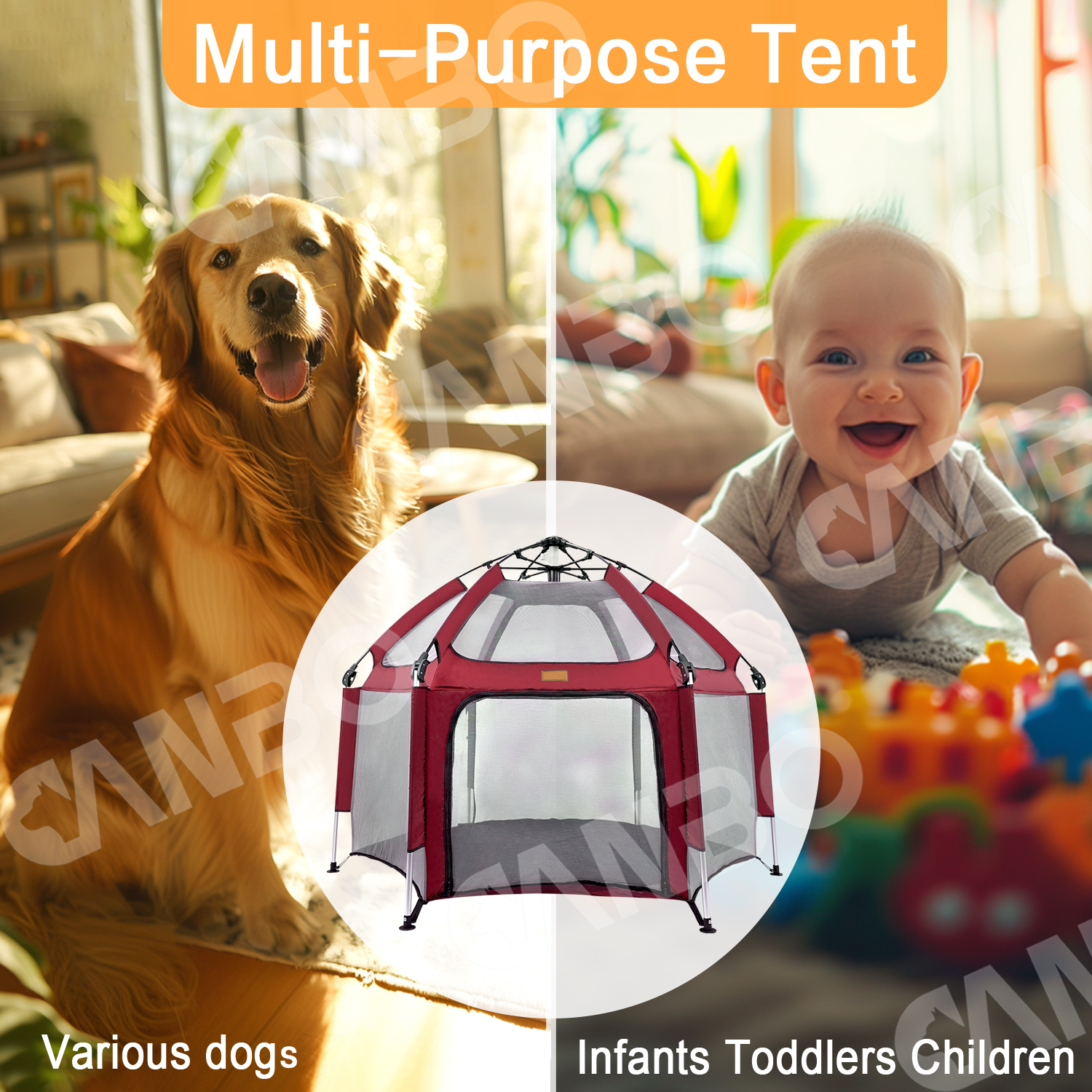 CanboPet Foldable Indoor and Outdoor Cat Delivery Room Large Dog Fence Portable 6-sided Baby Pet Tent Playpen