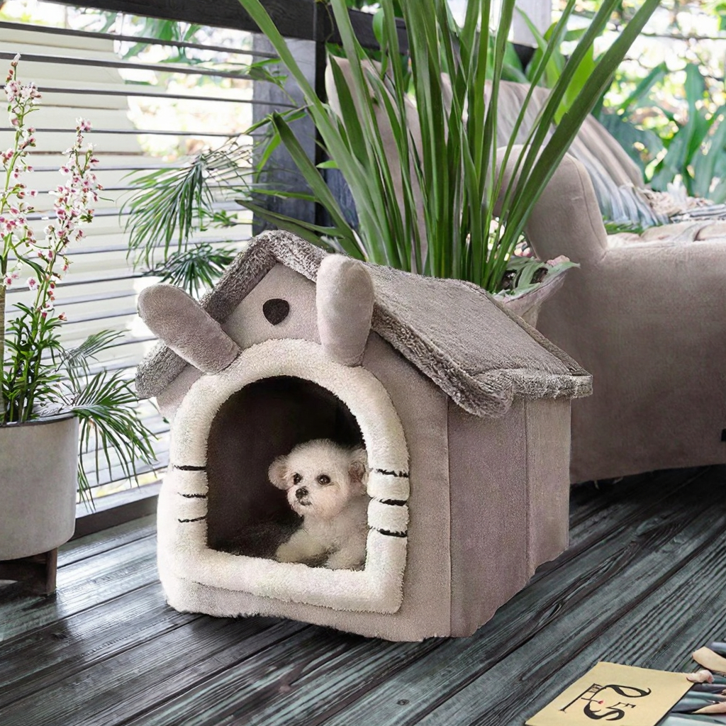 Cute Luxury Solid Square Cartoon Summer Winter Cat Dog Pet Bed Tent Soft Plush Removable Washable Cave Fashion Modern XL