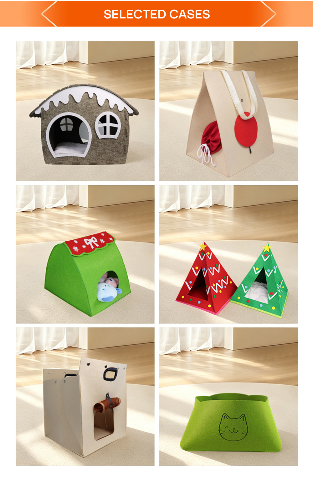 Breathable Felt Cat Bed Soft Oval Pet Nest Cozy Dog House For Indoor Cats Washable Kitten Bed Modern Minimalist Pet Supplies