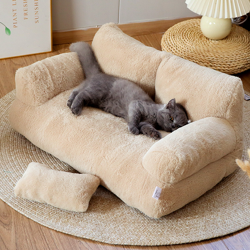 Plush Fabric Pet Sofa, Open Backrest Cat Bed Spacious Washable Warm Pet Couch for Cats Small Dogs