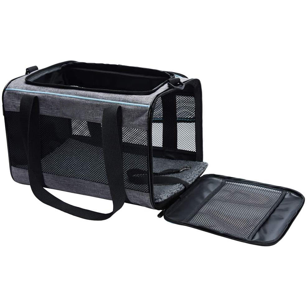 Solid Black Luxury Pet Carrier with Mesh Sides and Top Zipper Easy Access for Pet Transport Sturdy and Practical for Cats Dogs
