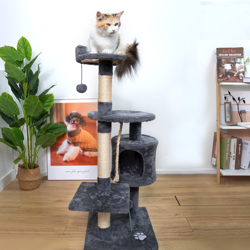 Wholesale Luxurious House Customized Plush Big Pet Condo Natural Sisal Wood Scratcher Furniture Cat Tree