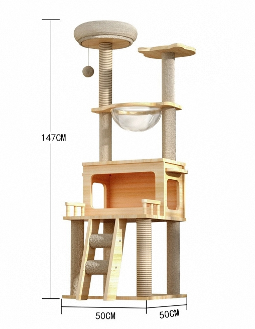 Modern Designer Cat Tree Tower Natural Pet Sisal Scratching Post with Wood Condo Furniture Plush Pet Supplies New