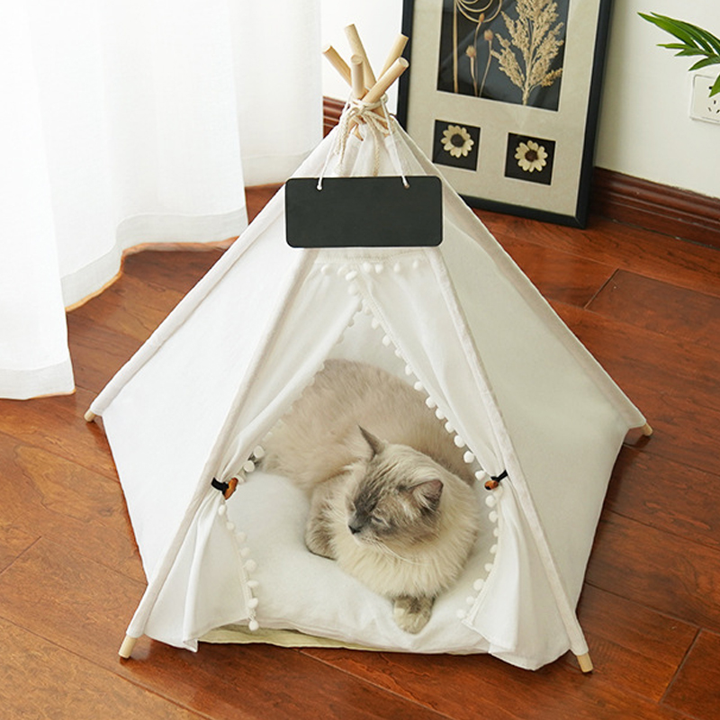 Wholesale Dog &amp; Cat Teepee Tent Solid Pattern Removable Washable with Cushion Cat Bed Cave