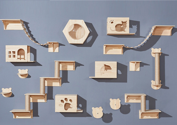 Multi Layer Classic Wood Linen Cat Climbing Frame Perch Shelves Eco-Friendly Durable Cat Tree Carton Pet Furniture For Indoor