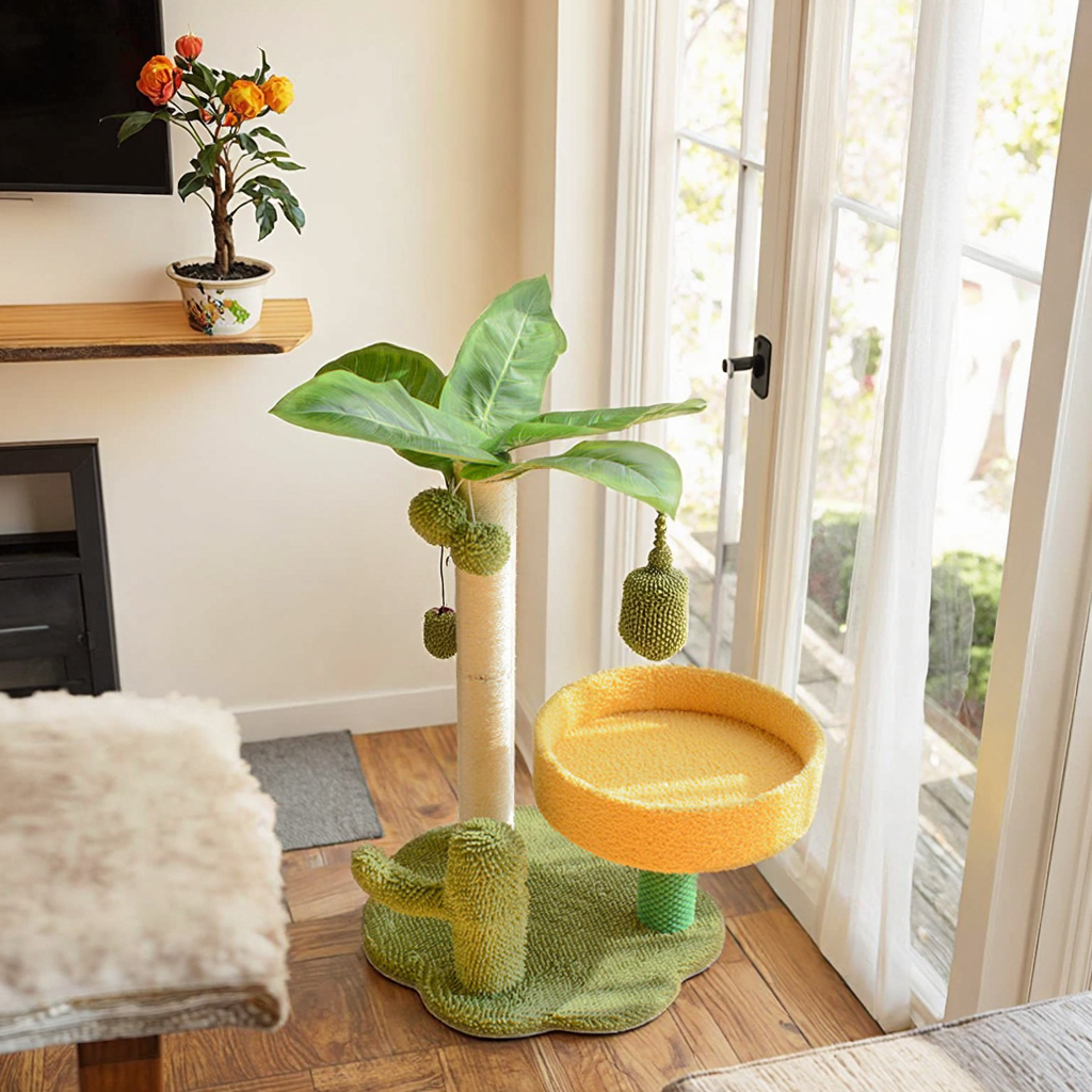 Modern Small Cat Tree with Integrated Nest Jumping Platform Sisal Scratching Pole Wholesale Wood Toy for Climbing Play for Cats