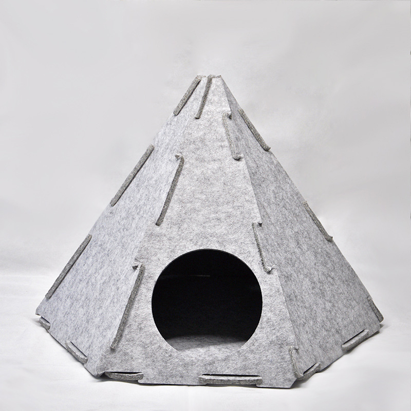 Removable Cat House Pet Teepee Folded Felt Tent Triangle-shaped Felt Nest Mat