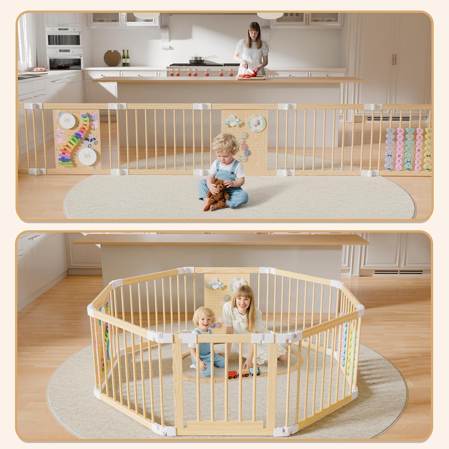 Adjustable Multi-Shape Foldable Circular Square Baby Playpen With Toys Professional 6 Month Playpens Babies Wood Kids' Playpens