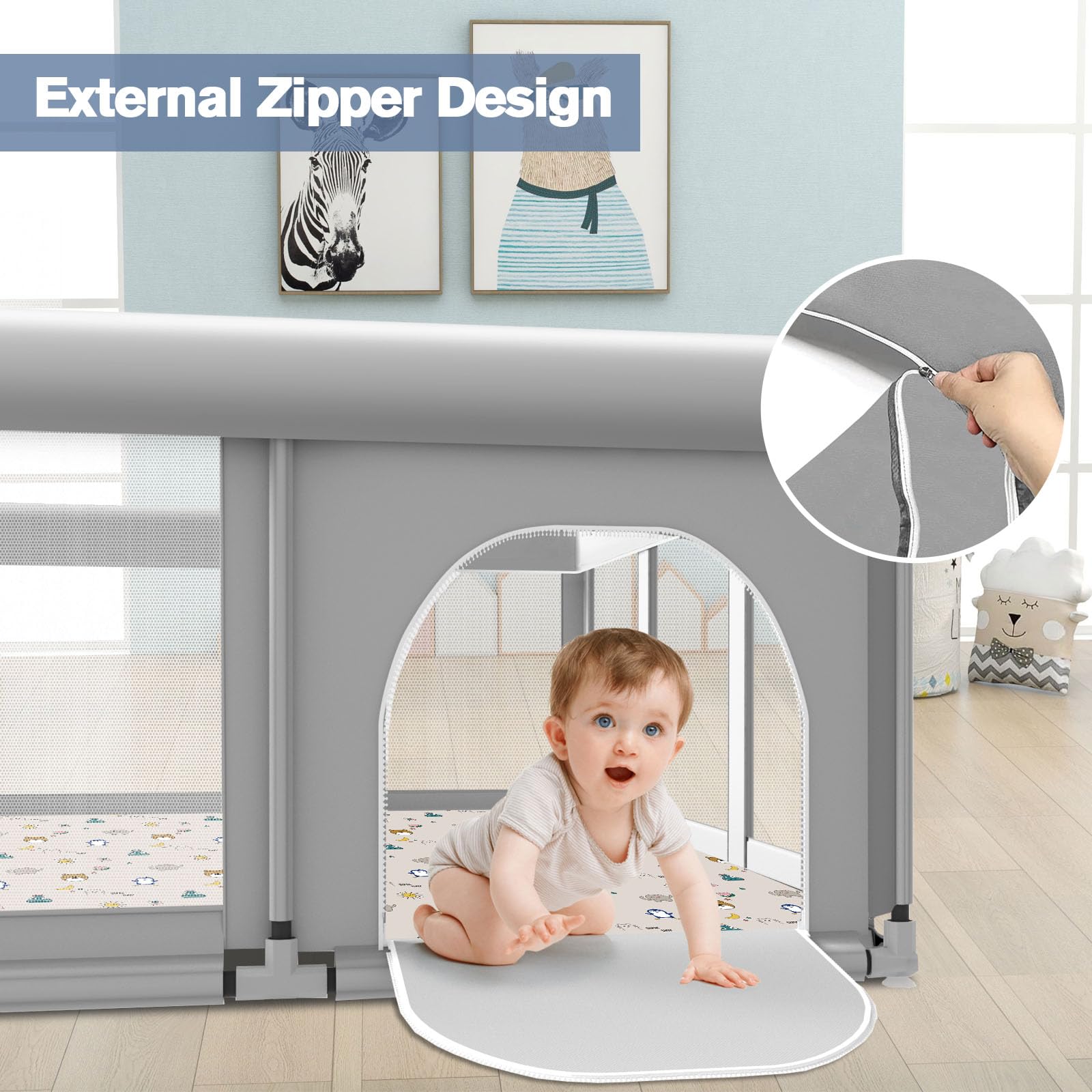 Wholesale Modern Oxford Eco-friendly Panel Design Portable Baby Playpen Living Room Use Safe Indoor Outdoor Crawling Playpen For