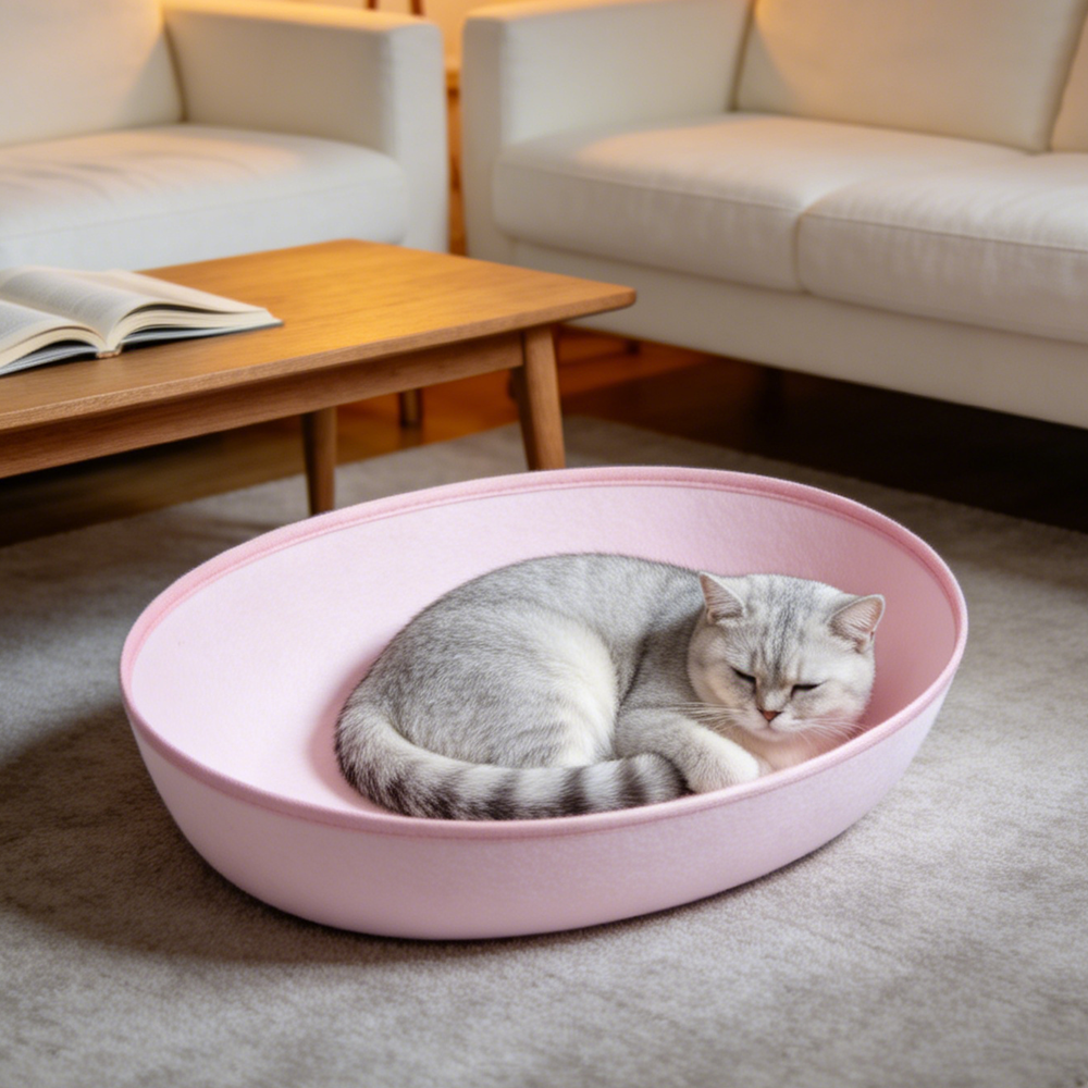 Breathable Felt Cat Bed Soft Oval Pet Nest Cozy Dog House For Indoor Cats Washable Kitten Bed Modern Minimalist Pet Supplies