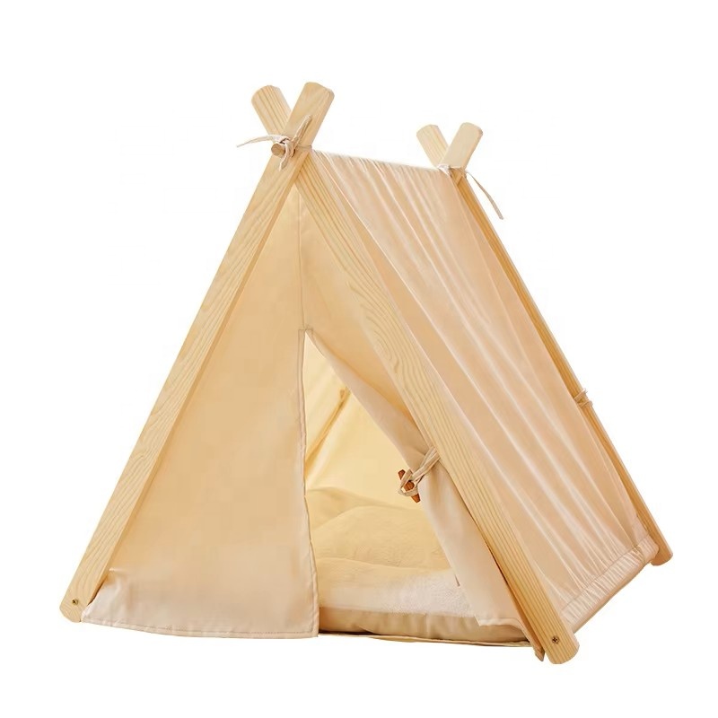 Eco-friendly Modern Style Solid Wood Framework Pet Teepee Tent with Detachable Washable Pad for Pets Weighing up to 10kg