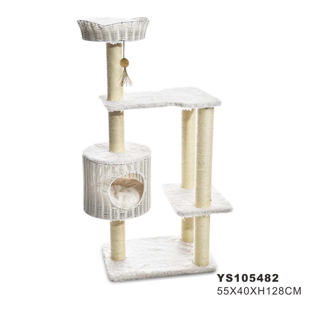 Cat Tree Rattan Modern Tall Cat Tower Scratching Posts Condos Top Perch Rattan Wooden Cat Tree