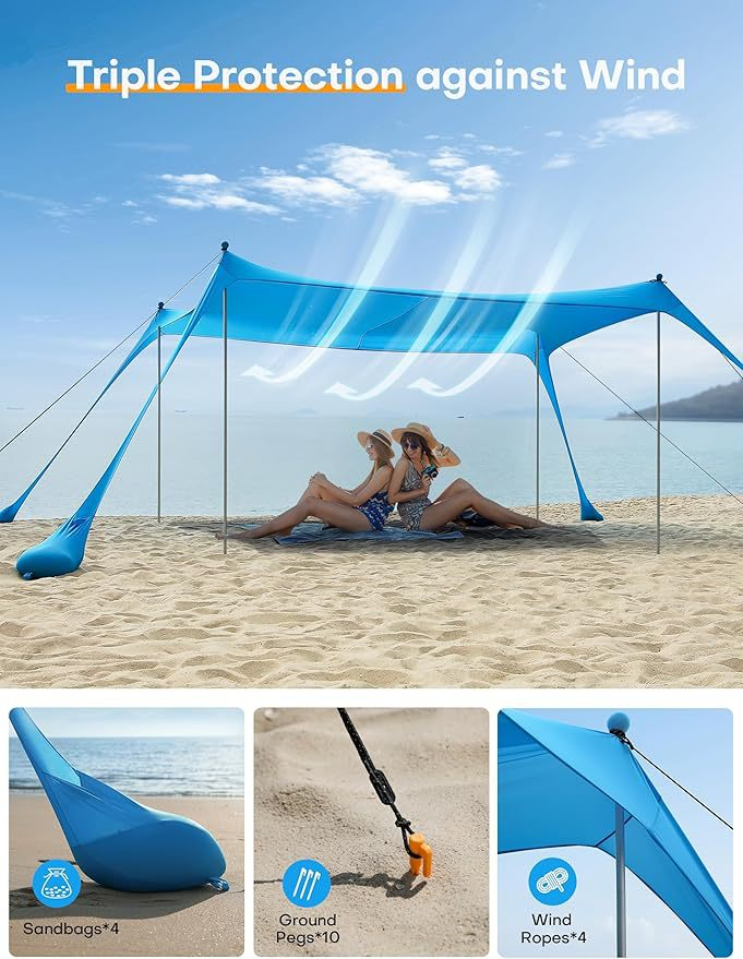 High Quality Waterproof Four-season Portable Ultralight Tarp Rain Tent Beach Sun Shelter Camping With Tent Pole