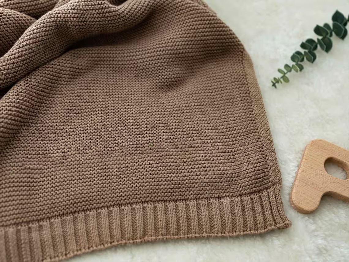 Embroidered Personalised Soft Baby Blanket, Cotton Knitted Stroller Bassinet Gift Baby Keepsake