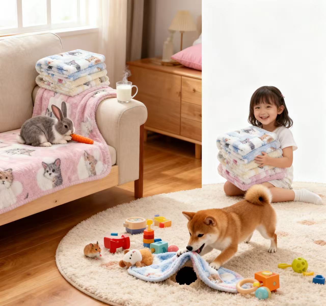 Luxury New Design Coral Fleece Puppy Pet Blanket Washable Fluffy Indoor Outdoor Bed Blanket with Print Style for Dogs