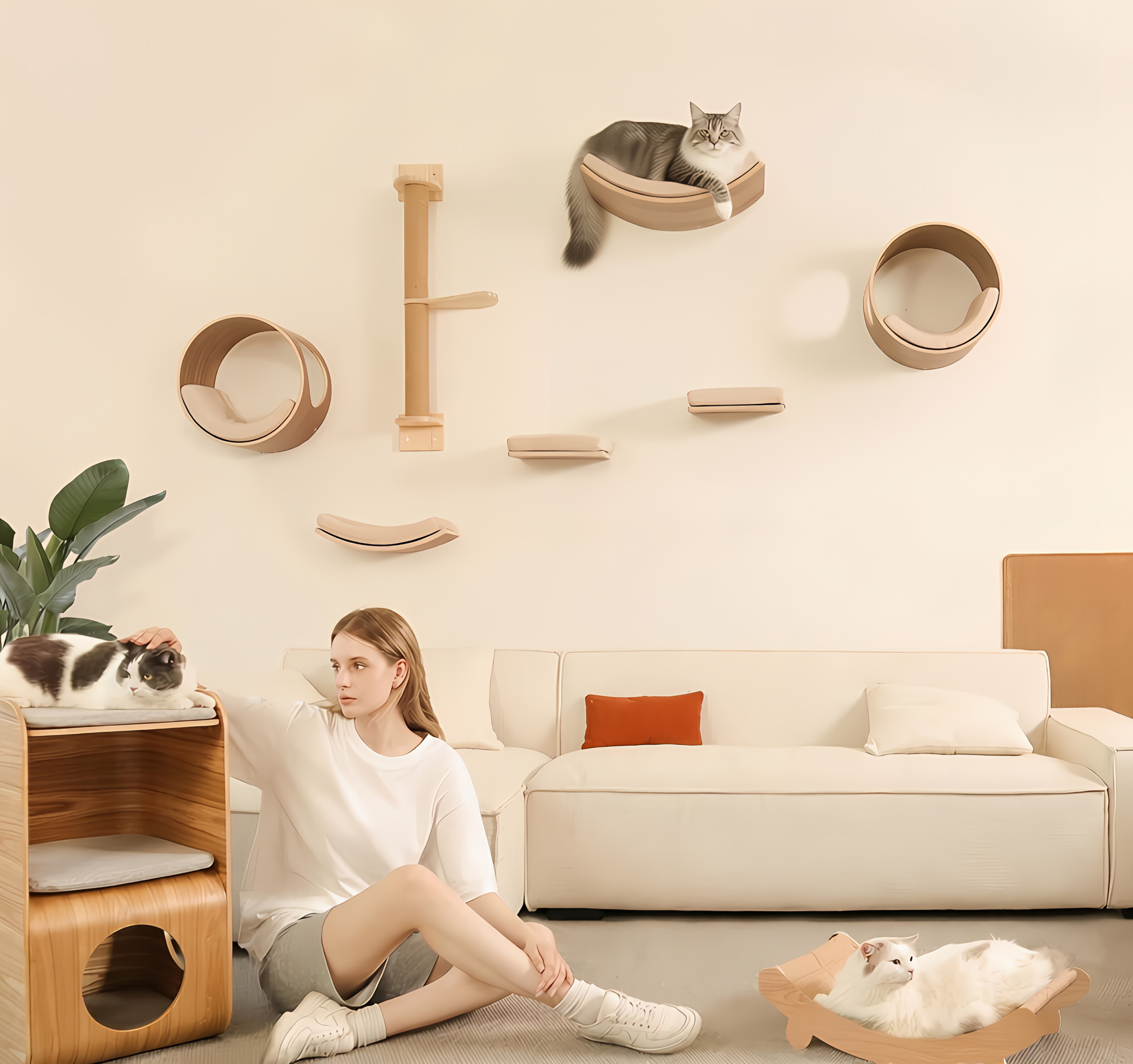 Multi Layer Classic Wood Linen Cat Climbing Frame Perch Shelves Eco-Friendly Durable Cat Tree Carton Pet Furniture For Indoor