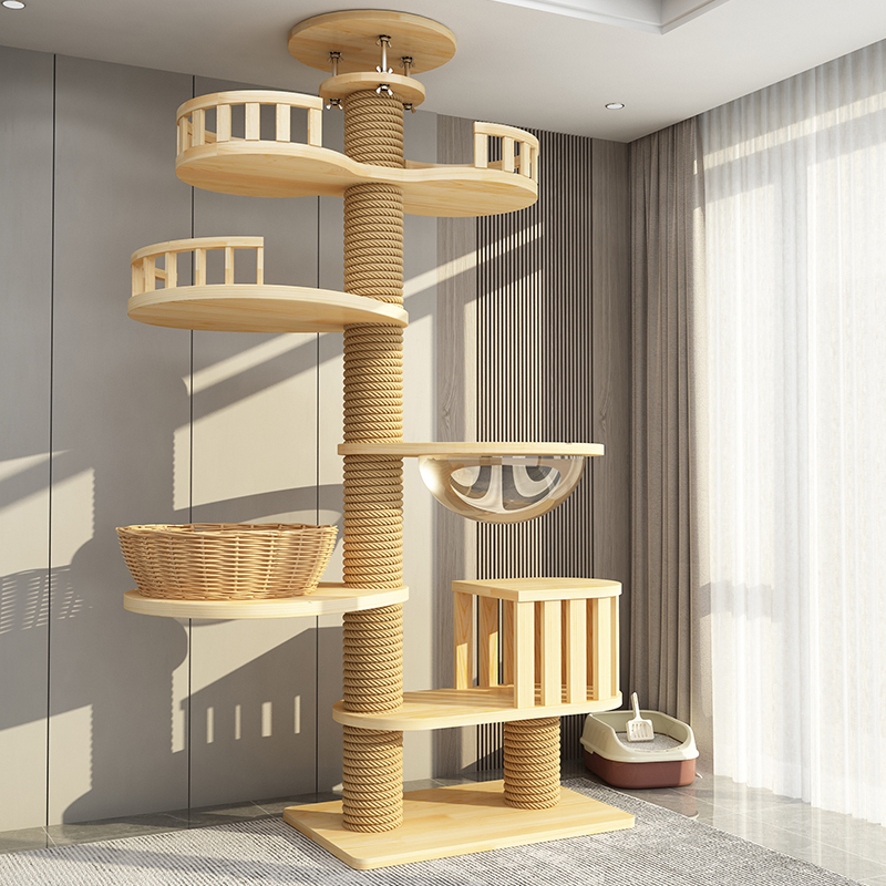 HIPET Floor-to-ceiling Cat Climbing Frame Jumping Platform Cat Tree Condo Furniture Pet House Tower