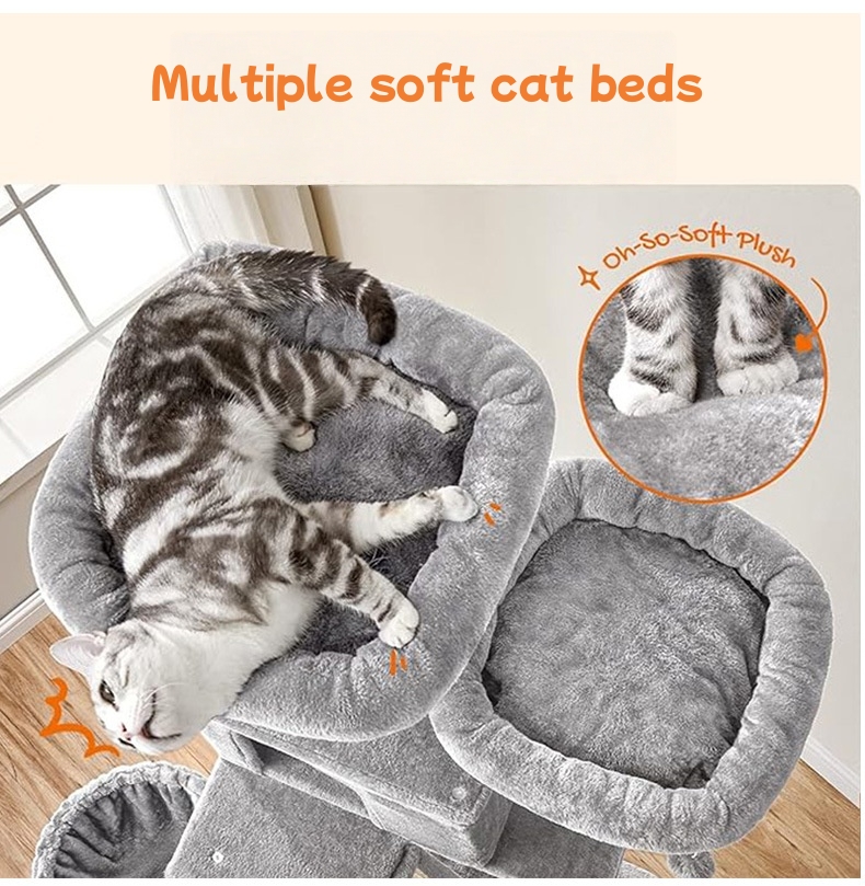 Multi Functional Cat Tree Tower With Hammock Scratching Posts, Perches For Cats To Climb Rest Enjoy Playtime