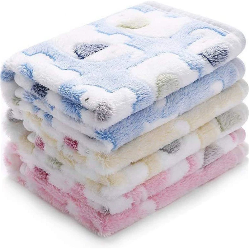 Machine Washable Warm Paw Print Pet Throw Fluffy Soft Flannel Cat Dog Pet Supplier Warm Coral Fleece Blanket