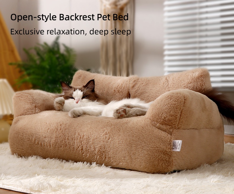 Plush Fabric Pet Sofa, Open Backrest Cat Bed Spacious Washable Warm Pet Couch for Cats Small Dogs