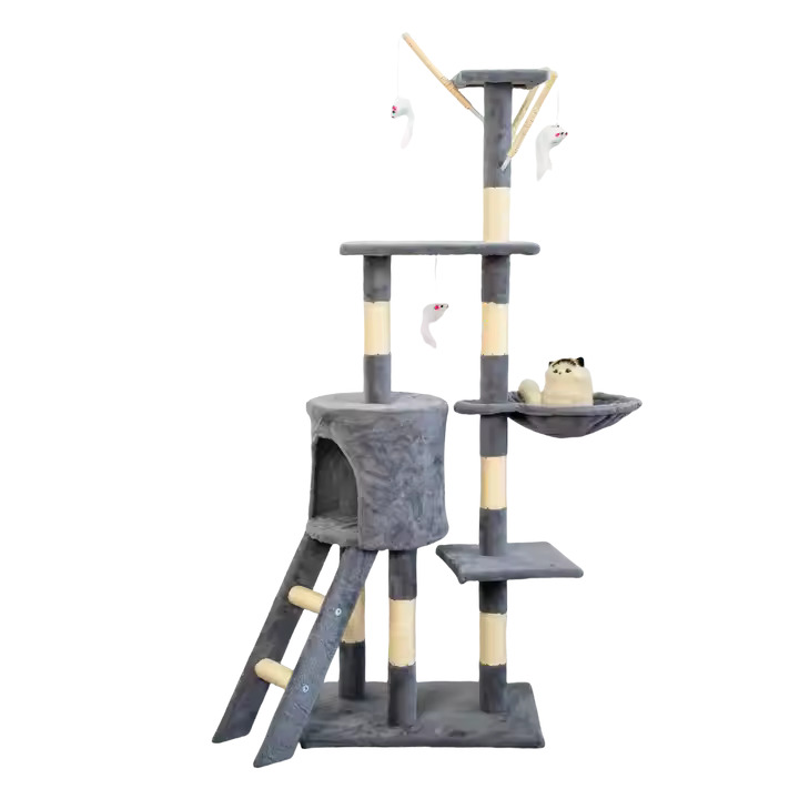 Wholesale Modern Luxury Solid Wood MDF Custom Cat Tree Condo Interactive Top Sisal Wooden Cat Tower Scratching Posts