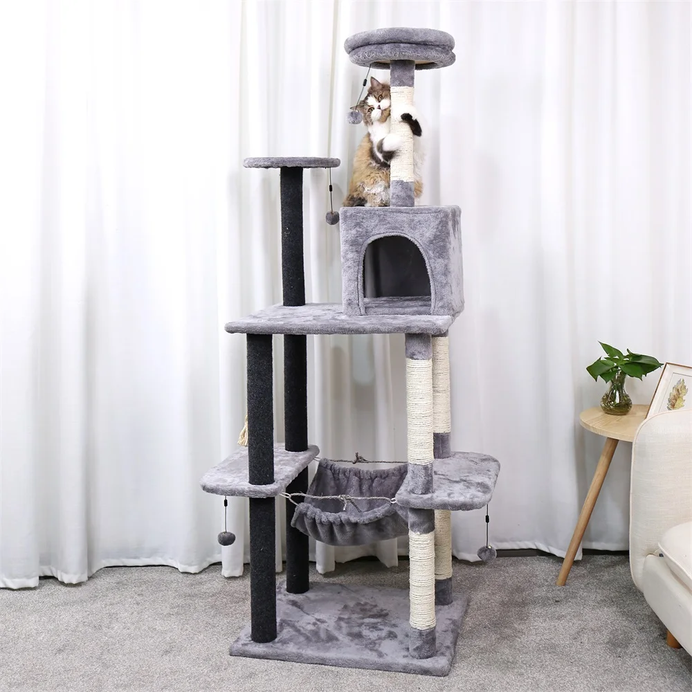 Cat Tree Cat Tower Multi Level Cat Scratching Post with Condos, Ladders, Basket, Hammock &amp; Plush Perches for Kittens