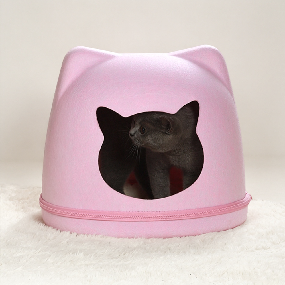 Modern Felt Cat Bed Cave With Zipper Design Breathable Pet Nest For Kittens Small Dogs Durable Scratch Resistant House