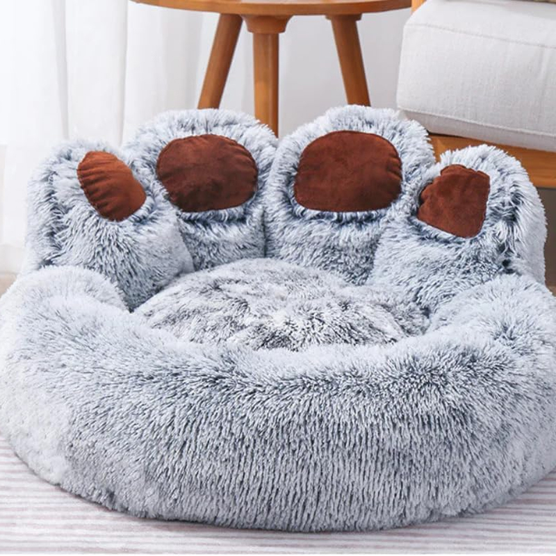 Washable Portable Pet Bed Long Plush Cozy Warm Bear Claw Shaped Pet Sofa Bed for Winter