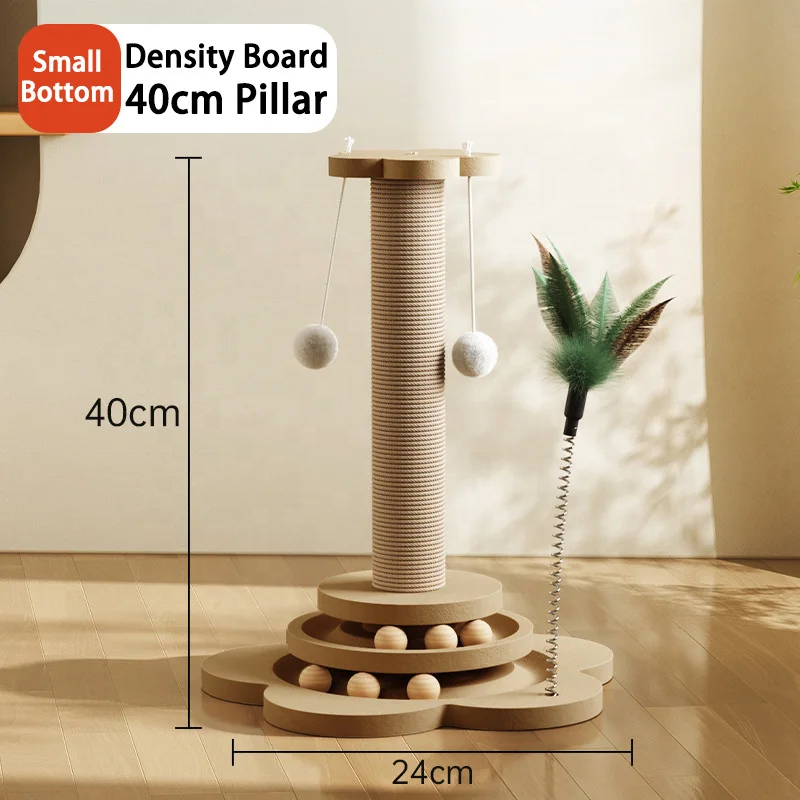 Indoor Classic Eco-Friendly Interactive Feather Sisal Cat Scratch Post Tree with Durable Wood Base