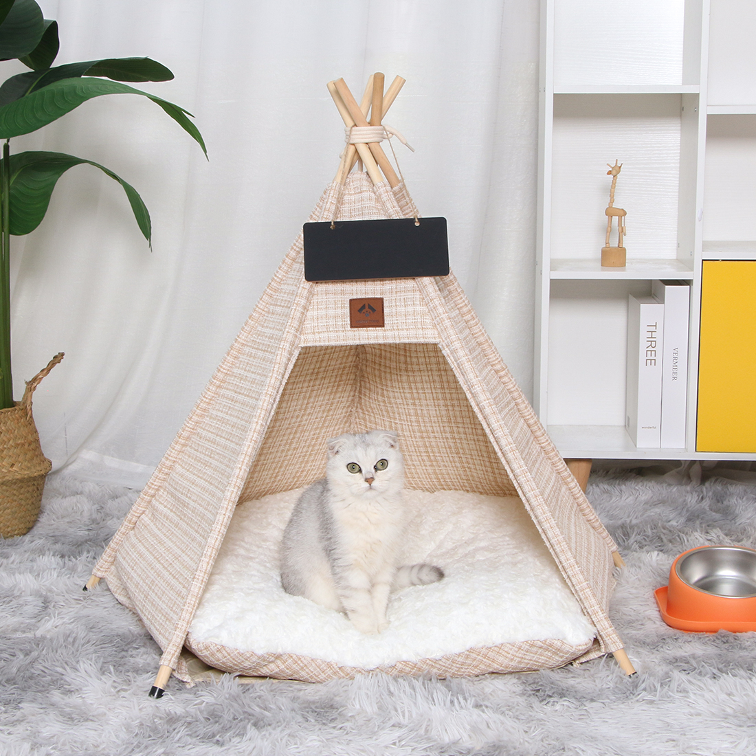 PiCi Paw Cat Teepee and Dog Tent Bed Small to Medium Pet Teepee Bed with Thick Plush Pad