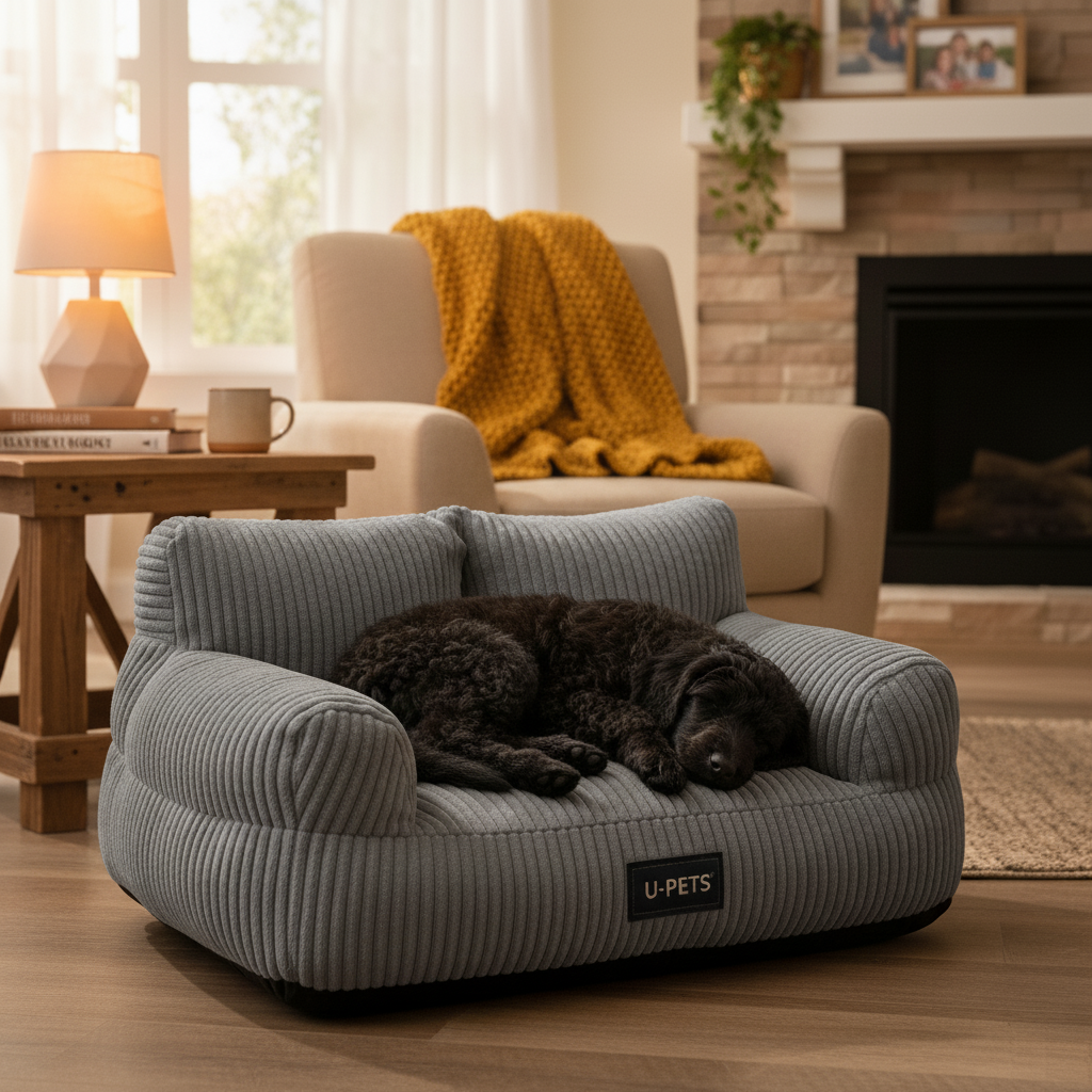 Custom Premium Corduroy Sofa Pet Bed With PP Cotton Filling And Custom Logo And Packaging