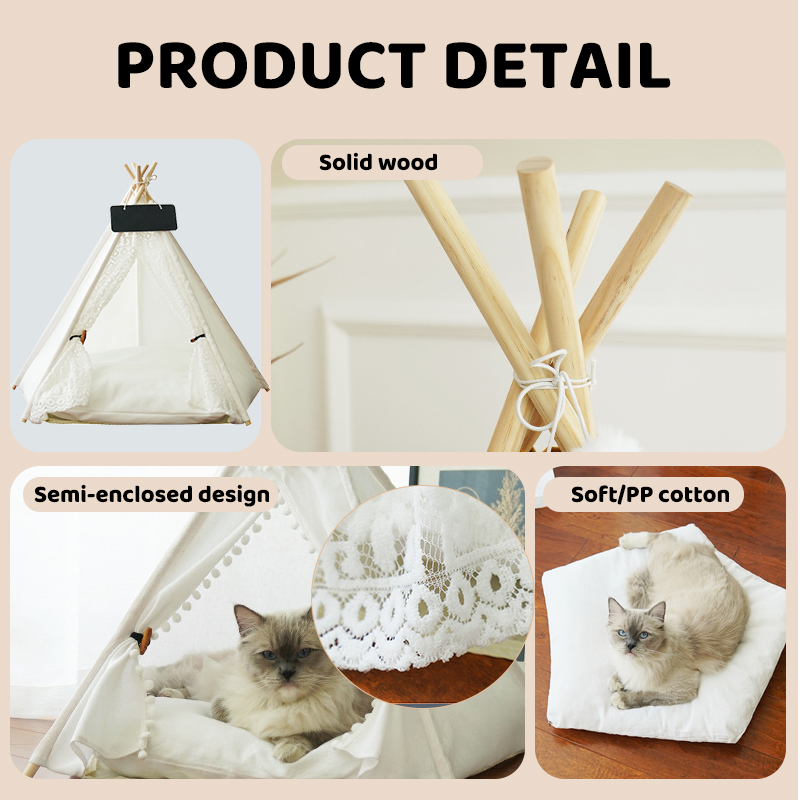 Wholesale Dog &amp; Cat Teepee Tent Solid Pattern Removable Washable with Cushion Cat Bed Cave