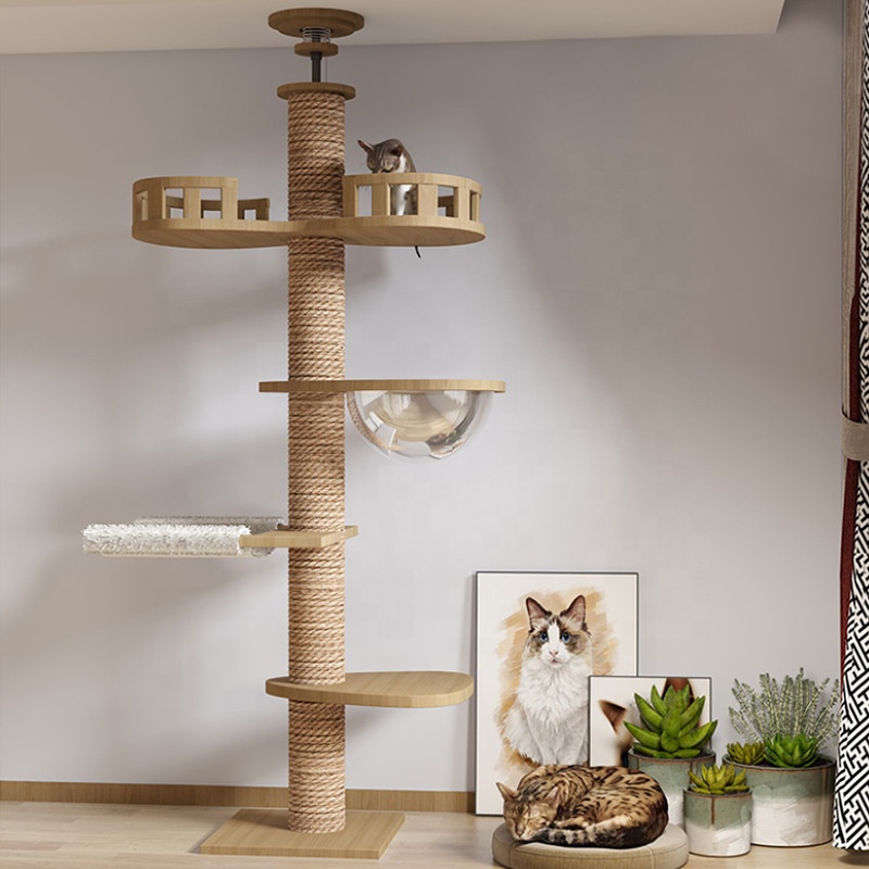 Modern Cat Ceiling Tree Tower Large Cats Condo Tree PET Accessories Play Furniture Scratcher Customized High Wood Cat Toy