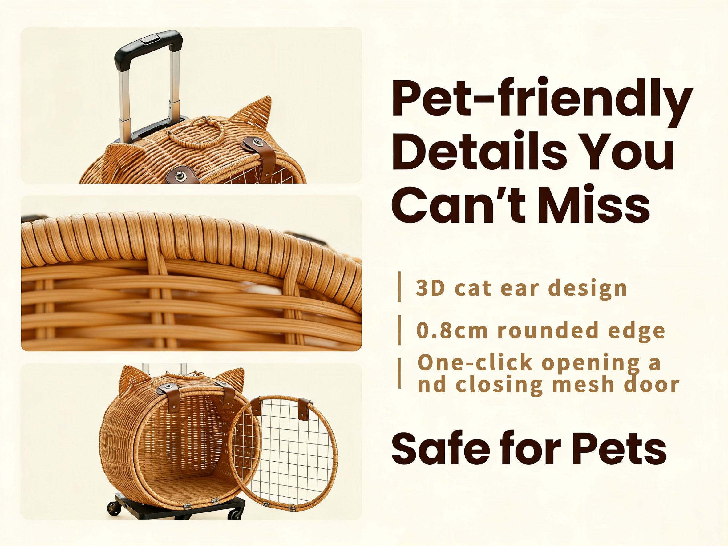 New Style PP Rattan Weaving Pet Carrier Dog And Cat Trolley Bag For Dog Travel Outside