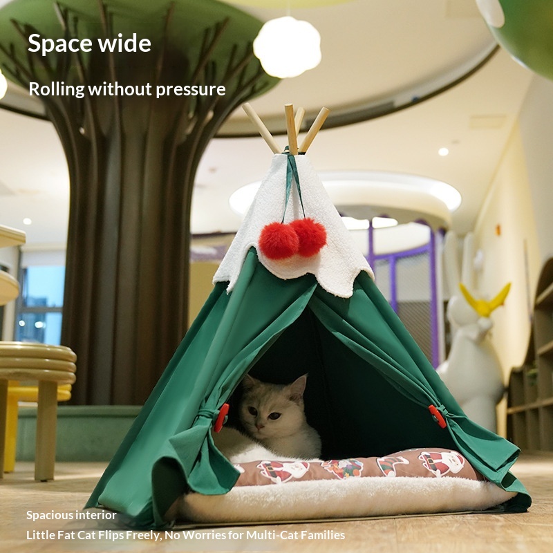 Christmas Tree Teepee Tent Cat Kennel Pet Kennel Sleeping Holiday Winter Warm Semi-closed Cat House Luxury