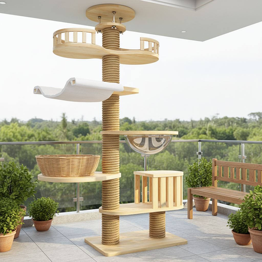 HIPET Floor-to-ceiling Cat Climbing Frame Jumping Platform Cat Tree Condo Furniture Pet House Tower