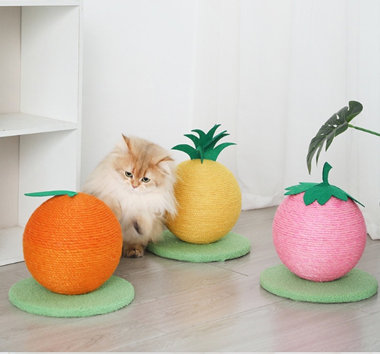 Small Cat Climbing Frame with Swordstick Fruit Cat Scratch Pad Strawberries Oranges Pineapple Billiard Toys for Pets