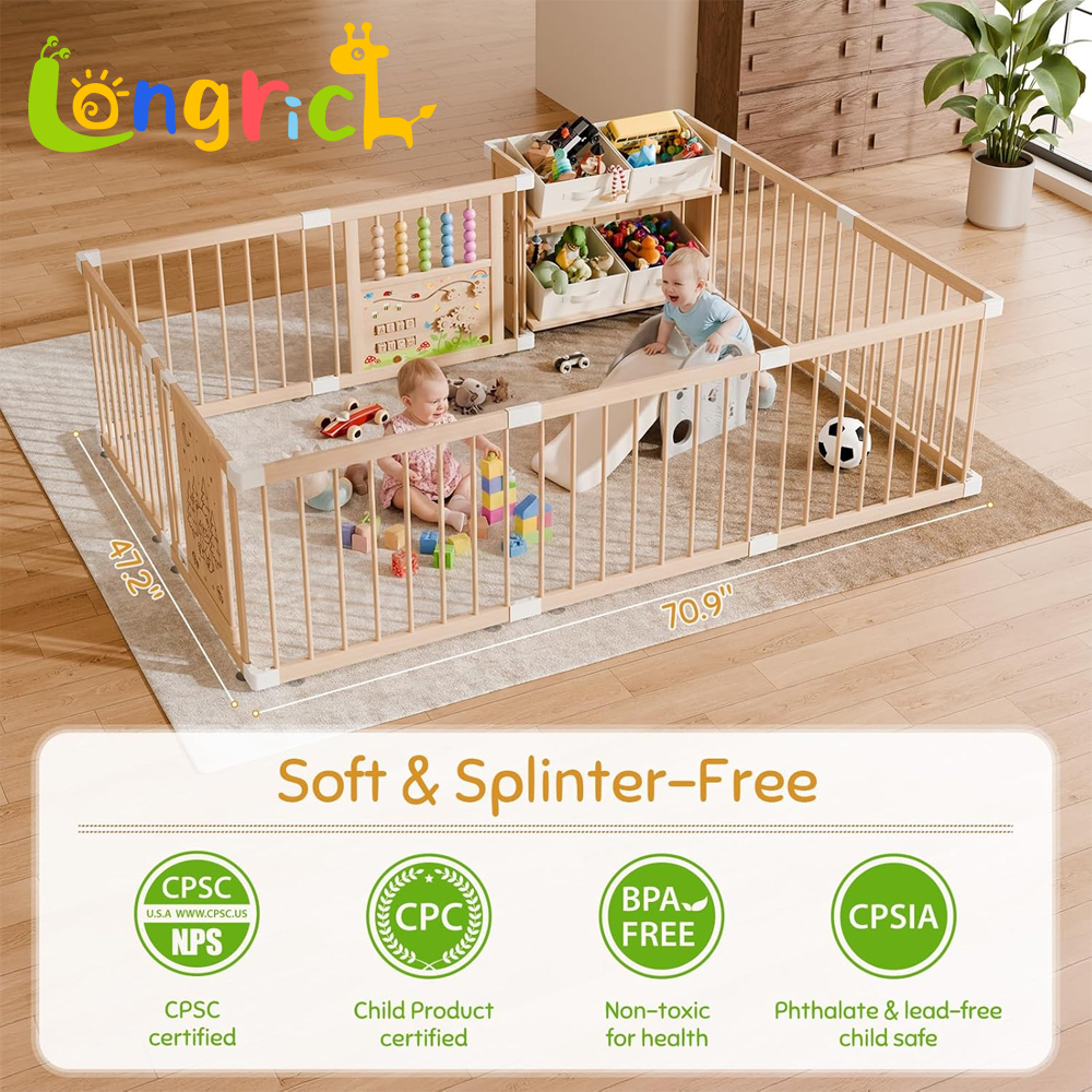 Modern Wooden Baby Storage Playpen Playard Bedroom Living Room Extra Large Adjustable Panels Expandable Eco-Friendly Durable