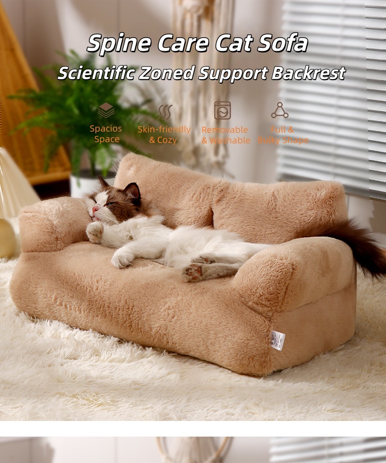 Plush Fabric Pet Sofa, Open Backrest Cat Bed Spacious Washable Warm Pet Couch for Cats Small Dogs
